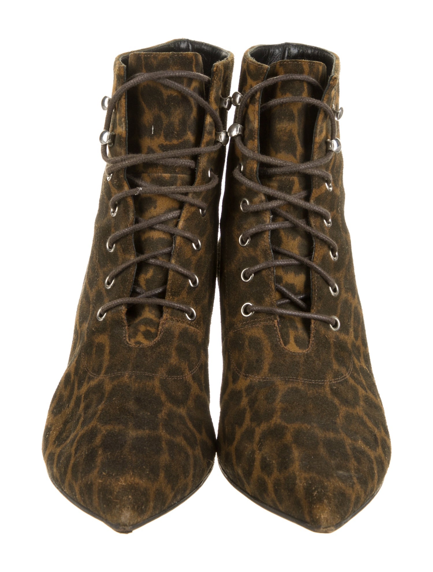 Saint Laurent Suede Animal Print Lace-Up Boots